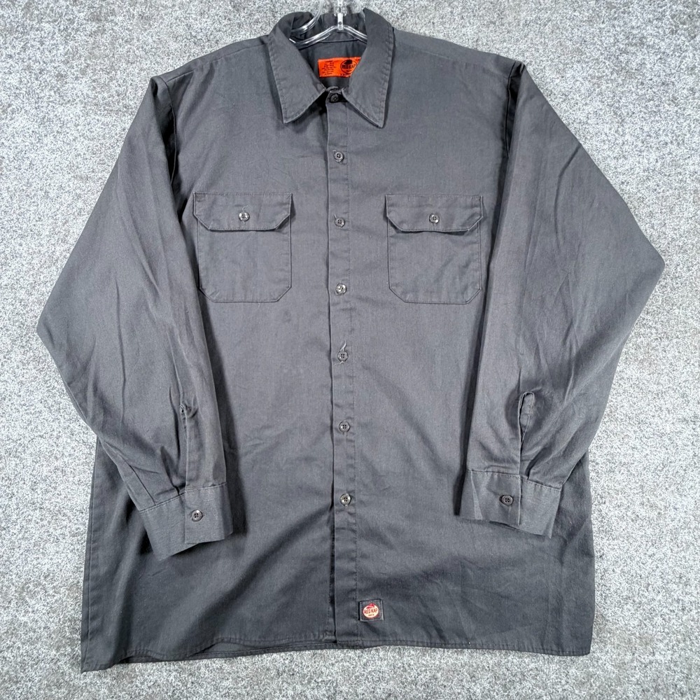Red Kap Button Up Shirts Mens XL Charcoal Gray Classic Flap Pocket Workwear